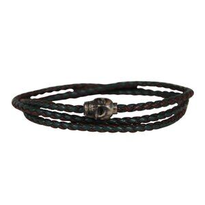 Tateossian London Leather Rope Skull Bracelet Green Red Brown Braided